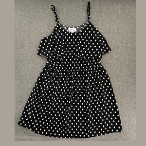 Elle Sleeveless Dress Polka Dots Black White Large Classic Feminine  Ruffled Top